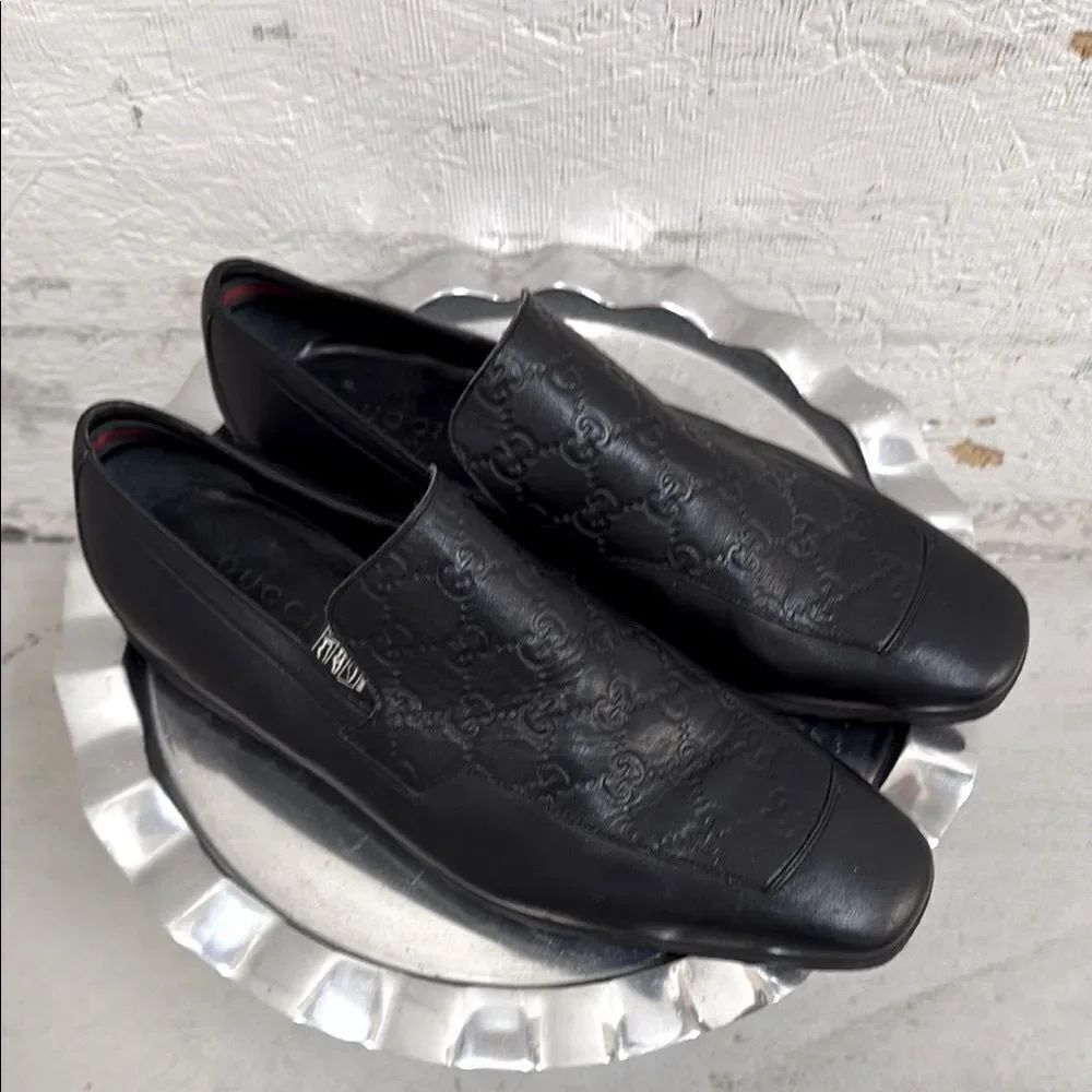 Gucci Embossed Black Leather Men's Slip-Ons